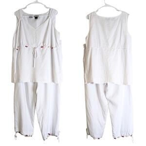 Vintage Farmcore Irish Linen 2 Piece Top & Pant Set Women's Size 16